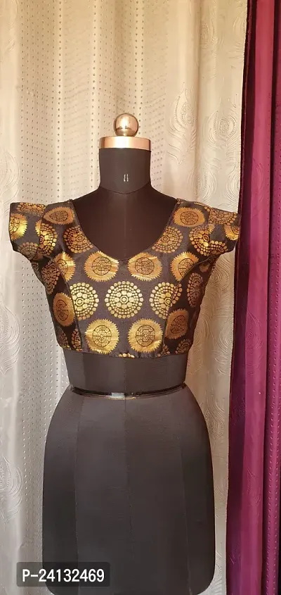 Reliable Golden Brocade Self Design Stitched Blouses For Women-thumb0