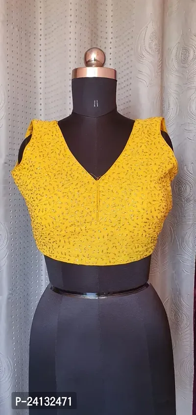 Reliable Yellow Brocade Self Design Stitched Blouses For Women