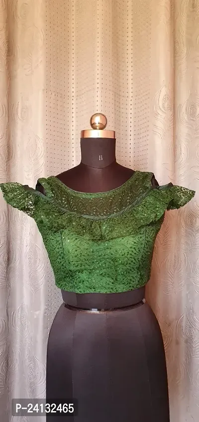 Reliable Green Brocade Self Design Stitched Blouses For Women-thumb0