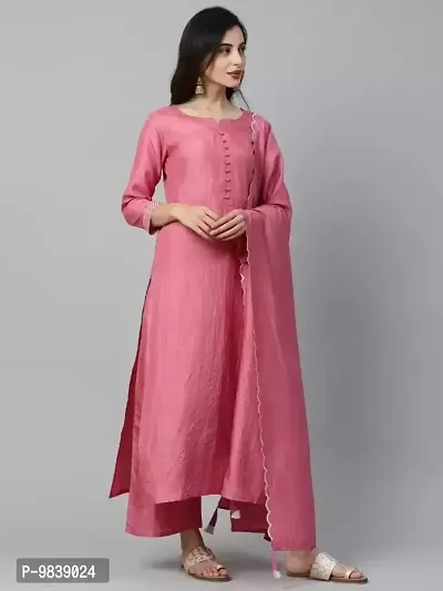 R K FASHION Women's Straight Kurta Set with Dupatta (XL, Light Pink)-thumb3