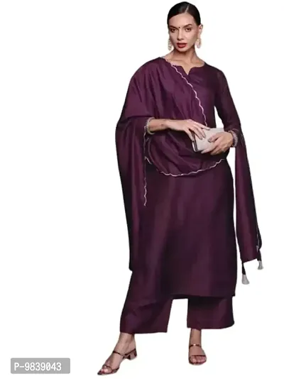 R K FASHION Women's Straight Kurta Set with Dupatta (M, Wine)-thumb0