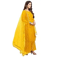 R K FASHION Women's Rayon Straight Embroidered and Mirror Work Kurta with Sharara and Dupatta Set (M, Yellow)-thumb2