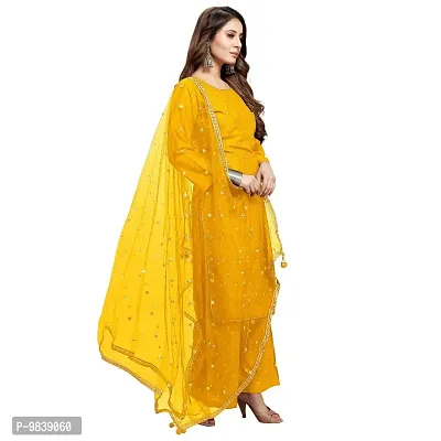 R K FASHION Women's Rayon Straight Embroidered and Mirror Work Kurta with Sharara and Dupatta Set (M, Yellow)-thumb3