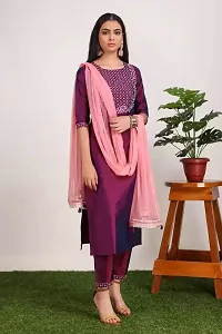 R K FASHION Women's Art Silk Kurta with Palazzo  Dupatta Set (L, Wine)-thumb2