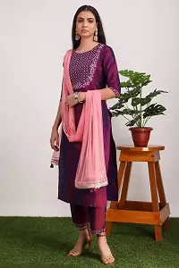 R K FASHION Women's Art Silk Kurta with Palazzo  Dupatta Set (L, Wine)-thumb4