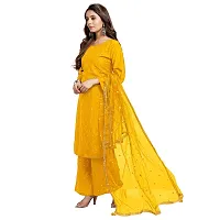 R K FASHION Women's Rayon Straight Embroidered and Mirror Work Kurta with Sharara and Dupatta Set (M, Yellow)-thumb1