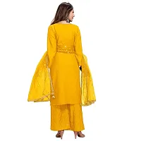 R K FASHION Women's Rayon Straight Embroidered and Mirror Work Kurta with Sharara and Dupatta Set (M, Yellow)-thumb3