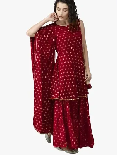 Stylish Rayon Kurta, Bottom and Dupatta Set For Women