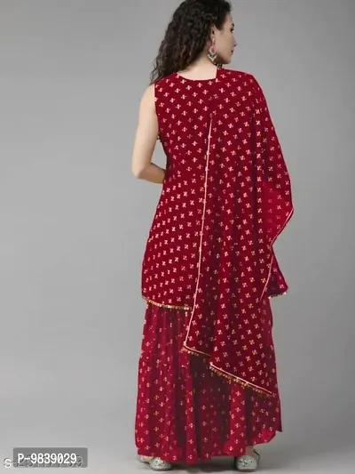 R K FASHION Printed Kurti, Sharara  Dupatta Set, Women Printed Kurti with Sharara  Dupatta (L, Red)-thumb4