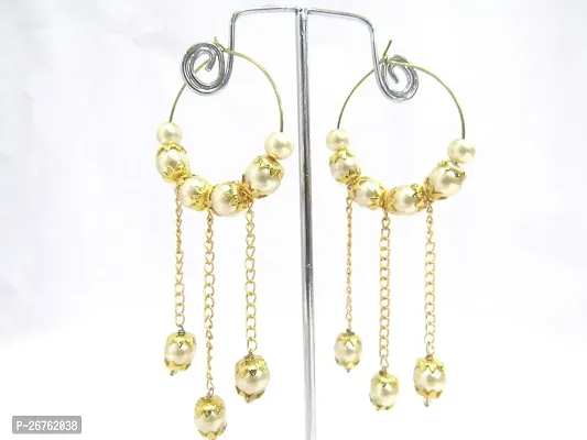 Shree Mauli Creation Golden Alloy Golden Fancy Pearl Round Hoops Earring for Women SMCE500-thumb2
