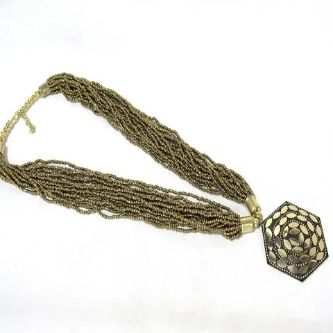 Golden Beads Teracotta Pendant Fancy Necklace
