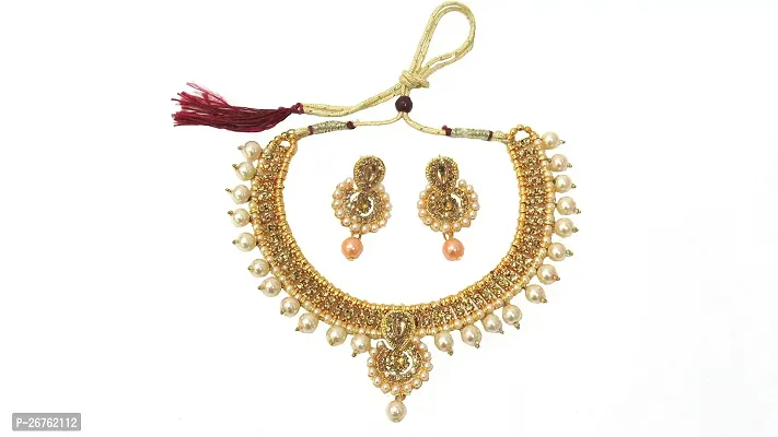 Shree Mauli Creation Alloy Golden Golden Drop Small Polki Pendant Necklace Set for Women SMCN1255