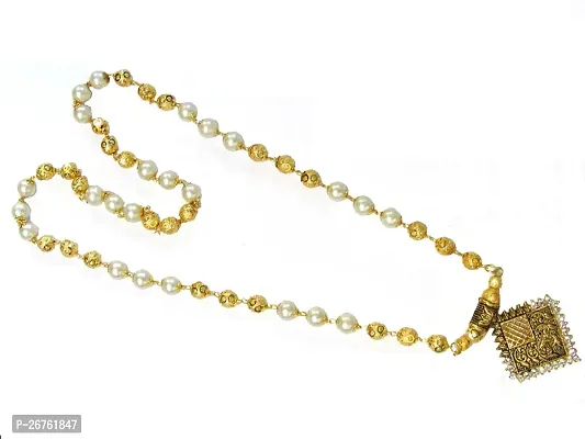 Shree Mauli Creation White Alloy Golden Ball Pearl Square Pendant Necklace for Women SMCN982-thumb0