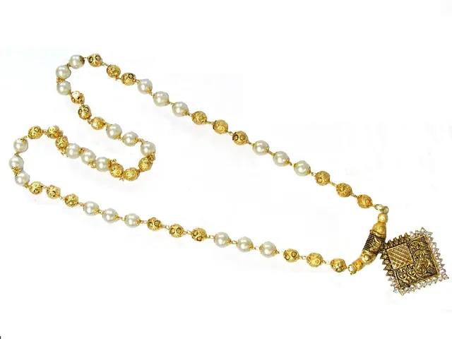 Shree Mauli Creation White Alloy Golden Ball Pearl Square Pendant Necklace for Women SMCN982