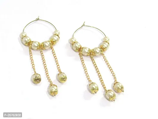 Shree Mauli Creation Golden Alloy Golden Fancy Pearl Round Hoops Earring for Women SMCE500-thumb3