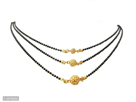 Shree Mauli Creation Alloy Black Golden Ball 3 Line Mangalsutra Necklace For Women SMCMG166