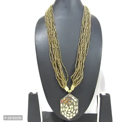 Golden Beads Teracotta Pendant Fancy Necklace-thumb2