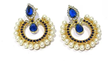 Shree Mauli Creation White and Blue Alloy Tilak Pearl Polki Necklace Set for Women-thumb1