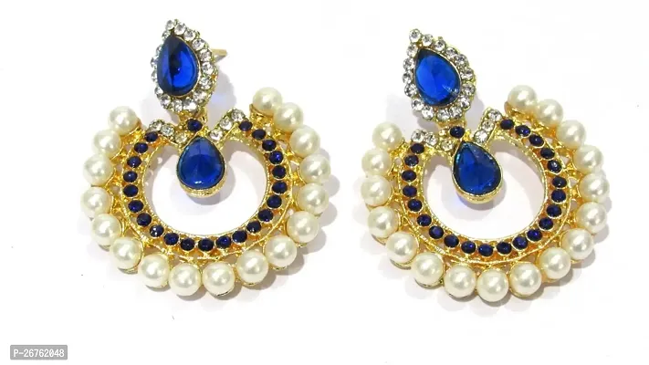 Shree Mauli Creation White and Blue Alloy Tilak Pearl Polki Necklace Set for Women-thumb2