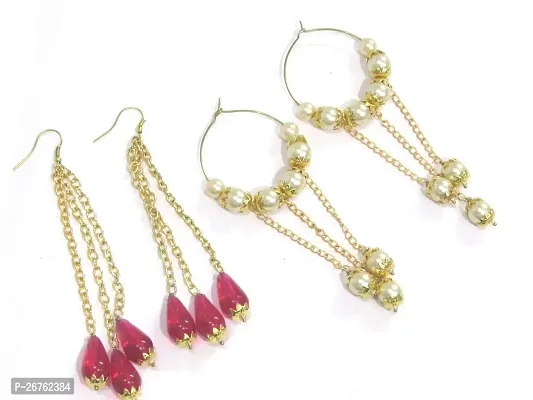 Shree Mauli Creation Multicolour Alloy Multi Pearl Fancy Hoops Earring for Women SMCE494-thumb2