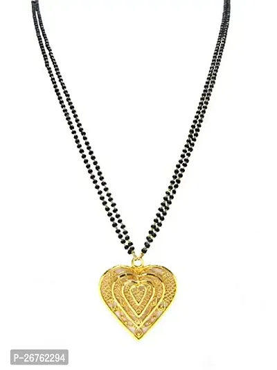 Shree Mauli Creation Black Alloy Golden Heart Shape Pendant Mangalsutra Necklace for Women SMCMG142