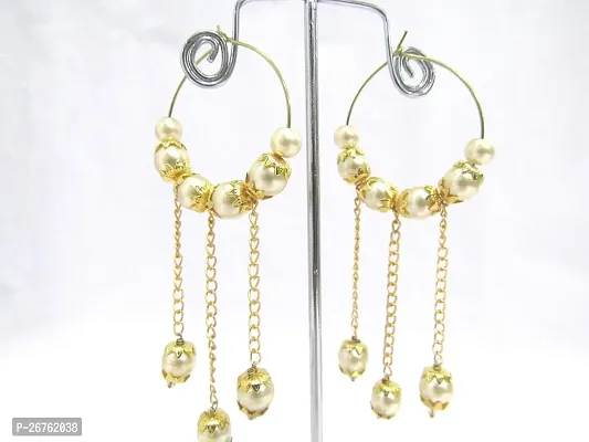 Shree Mauli Creation Golden Alloy Golden Fancy Pearl Round Hoops Earring for Women SMCE500