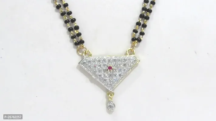 Shree Mauli Creation Black stone Silver Triangle AD Pendant Mangalsutra For Women SMCMG132-thumb2