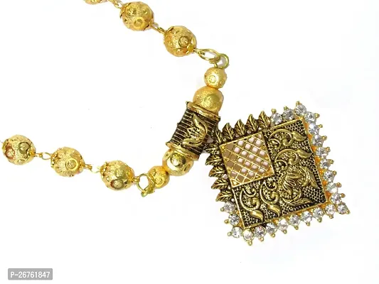 Shree Mauli Creation White Alloy Golden Ball Pearl Square Pendant Necklace for Women SMCN982-thumb2