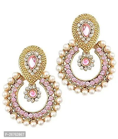 Shree Mauli Creation Pink Alloy with Pearl Chandbali Earrings For Women SMCE82
