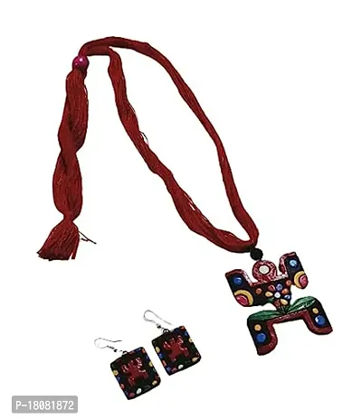 Fashweave Handmade Clay Terracotta Ehtnic Jewellery Necklace Set for Women and Girls-thumb0