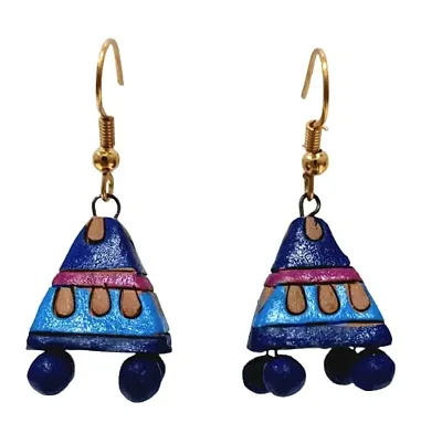 Fashweave Beautiful Terracotta Conical Jhumka Designer Earrings for Womens and Girls (Blue Dark Blue)