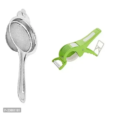 Durable Stainless Steel Tea Strainer And Plastic Pack Of 2 In 1 Multipurpose Bhindi Cutter Pack Of 2