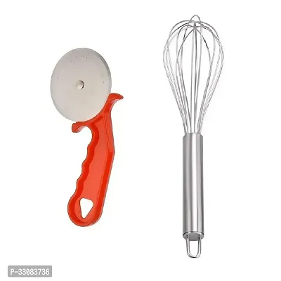 Classic Durable Plastic Red Pizza Cutter With Stainless Steel Egg Beater Pack Of 2