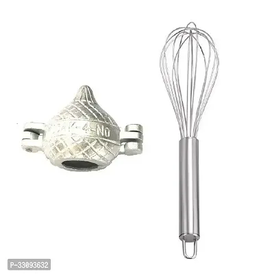 Durable Aluminum Modak Mold With Stainless Steel Egg Beater Whisk Pack Of 2-thumb0