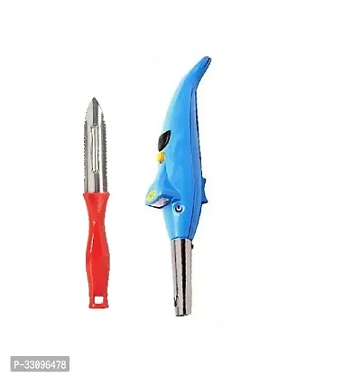 Durable Stainless Steel Crysta Vegetable Peeler Plastic Handle Multicolour And Plastic Dolphine Gas Lighter With Torch Pack Of 2-thumb0