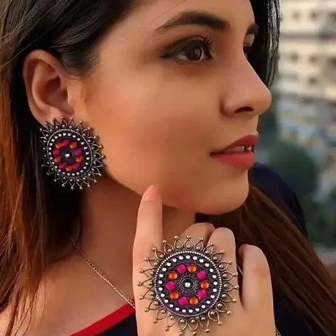 Latest Designer Statement Earring With Adjustable Ring Combo