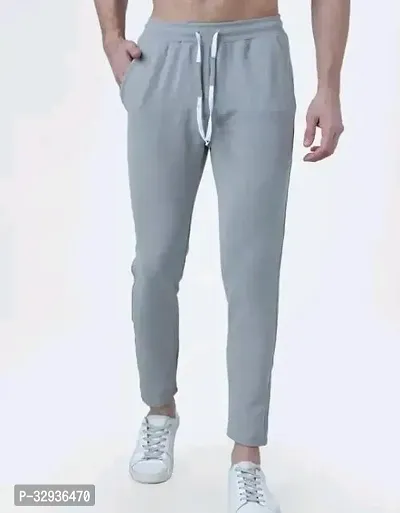 Stylish Grey Cotton Blend Solid Track Pant For Men-thumb0