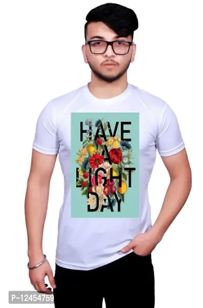 Reliable White Polyester Printed Round Neck Tees For Men-thumb0