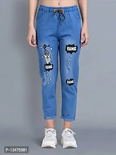 NITYANAND CREATIONS Women?s Denim Joggers Fit Printed Jeans for Girls Stretchable (32, Numeric_28)