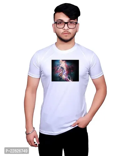 Reliable White Polyester Graphic Printed Round Neck T-Shirt For Men