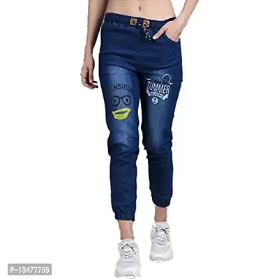 NITYANAND CREATIONS Womens Denim Joggers Fit Printed Jeans for Women and Girls Stretchable (32, Numeric_32)