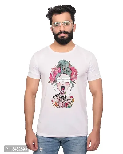 NITYANAND CREATIONS Round Neck Graphic Printed White T-Shirt [Model-9900762] Size-Medium