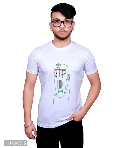 NITYANAND CREATIONS Round Neck Graphic Printed White T-Shirt [Model- 1400102]-thumb0