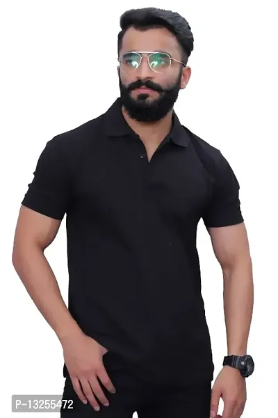 BLACK COLOR REGULAR FIT POLO T SHIRT