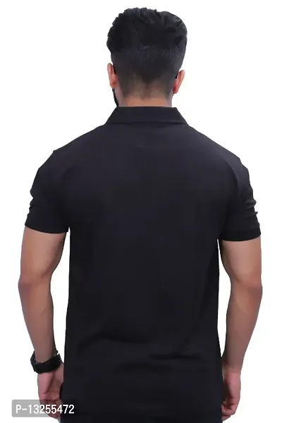 BLACK COLOR REGULAR FIT POLO T SHIRT-thumb3