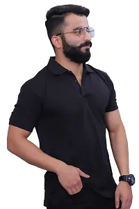 BLACK COLOR REGULAR FIT POLO T SHIRT-thumb3