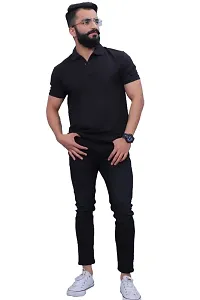 BLACK COLOR REGULAR FIT POLO T SHIRT-thumb1