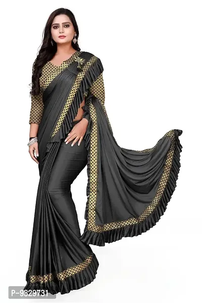 Buy 3Buddy Fashion Womens Solid Lycra Frill Ready to Wear Trending Saree  with Jacquard Lace Border and Blouse Piece (Grey) Online In India At  Discounted Prices