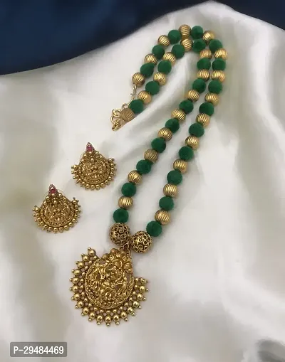 Woman fancy long green chain golden with earrings-thumb0