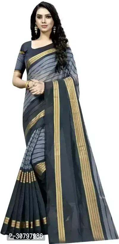 Stylish Cotton Silk Blue Saree with Blouse piece For Women-thumb0